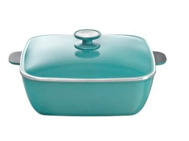 cacerola cuadrada essen 29 cm linea aqua. Color verde azulado, olla grande para 7 porciones