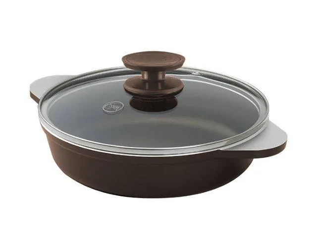 sarten 24 cm linea moka essen. Tapa de vidrio color cafe