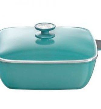 cacerola cuadrada essen 29 cm linea aqua. Color verde azulado, olla grande para 7 porciones